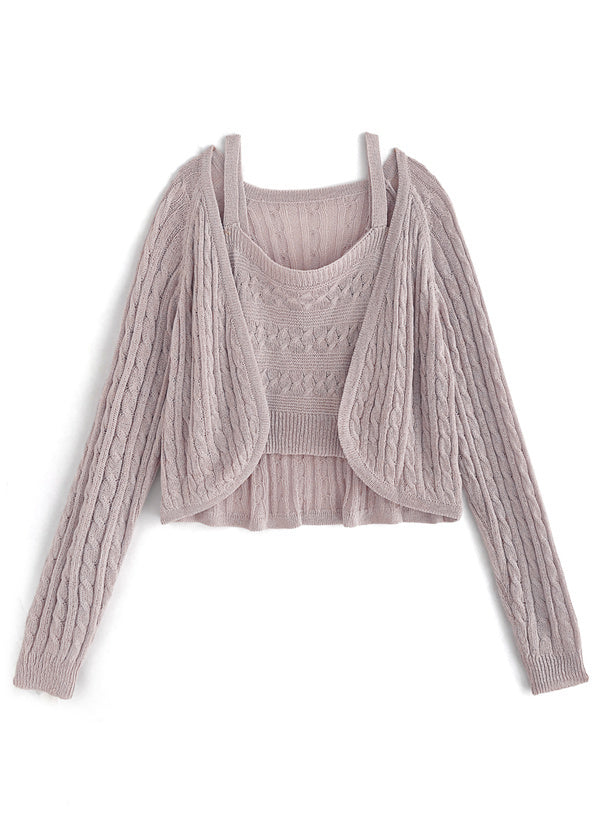 三色入｜吊帶背心 x 鏤空紋針織衫