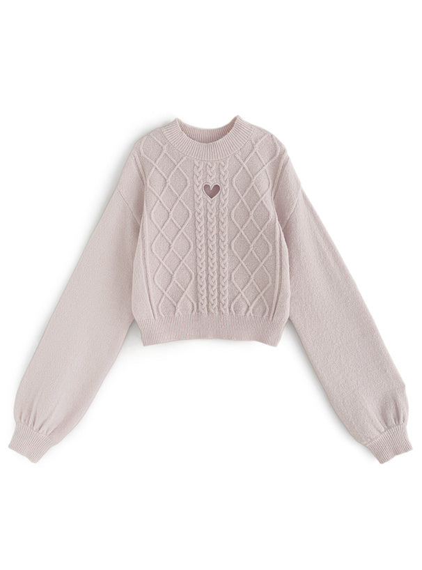 心型開口絞花針織上衣