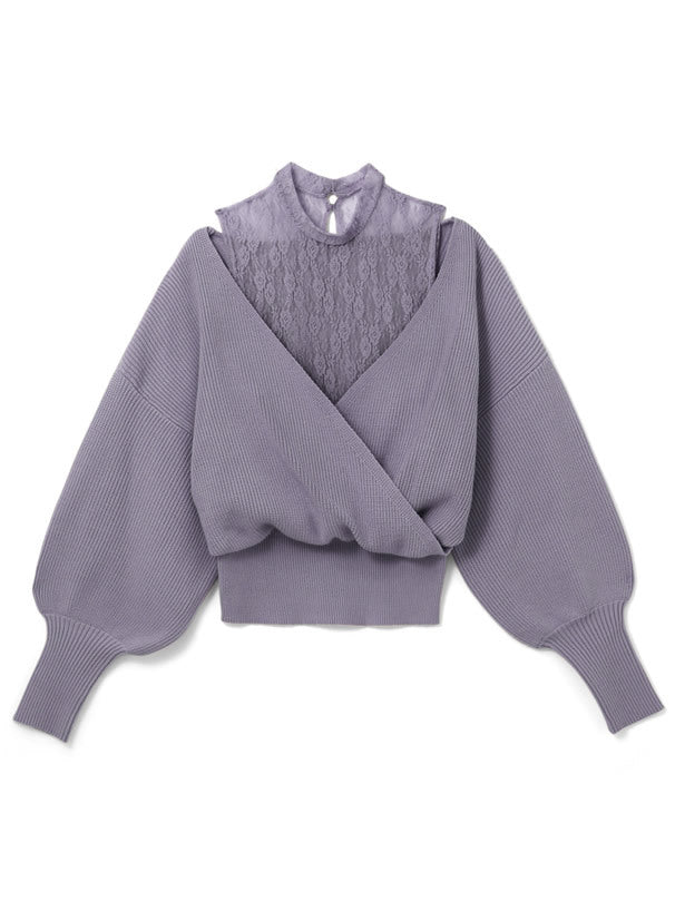 2way蕾絲接合針織上衣