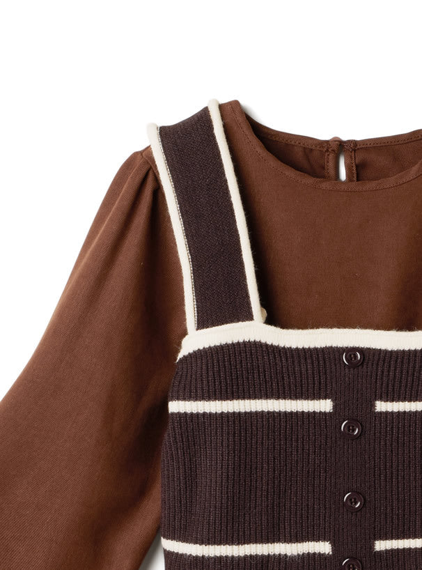 配色針織背心x束袖top