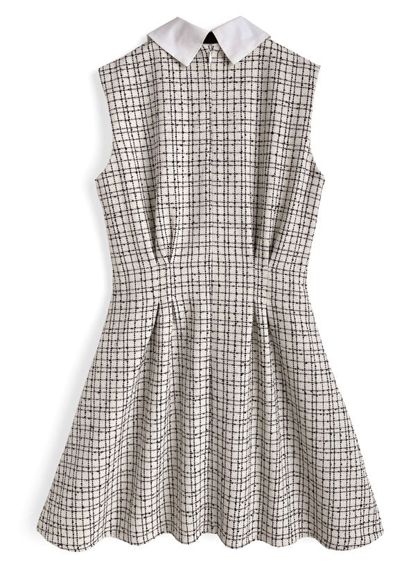 毛呢小格連身裙