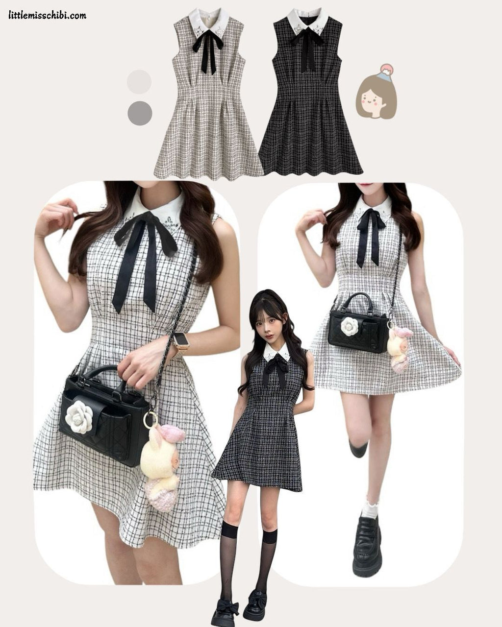 毛呢小格連身裙