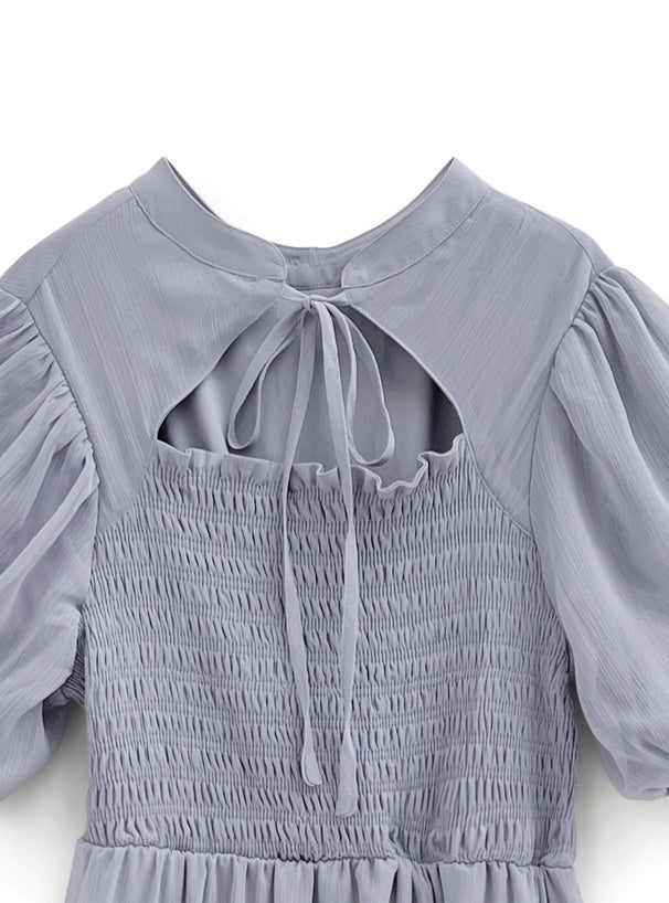 燈籠袖前開襟連身裙