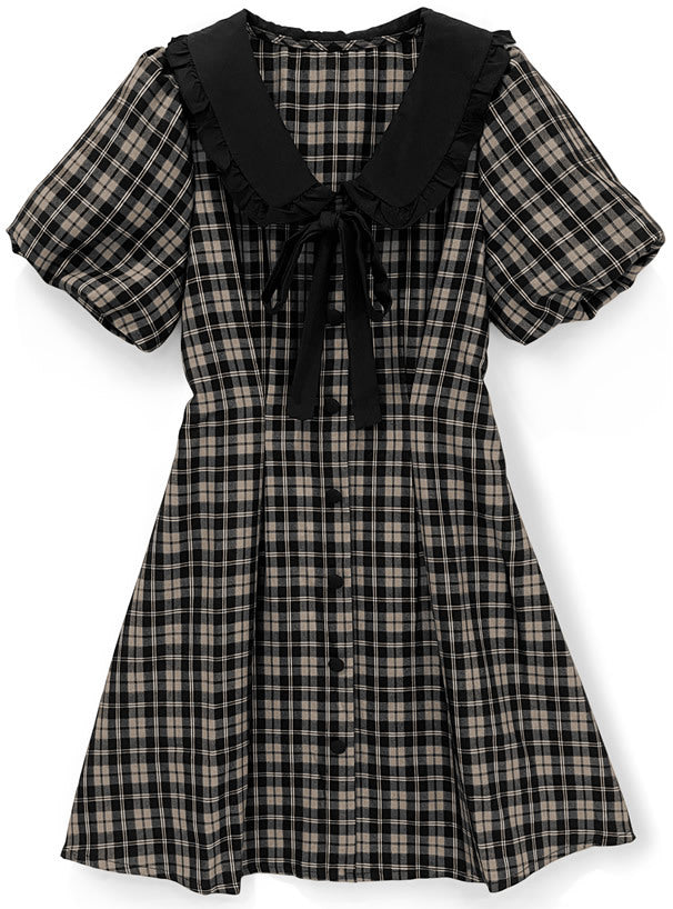 蝴蝶結格紋連身裙