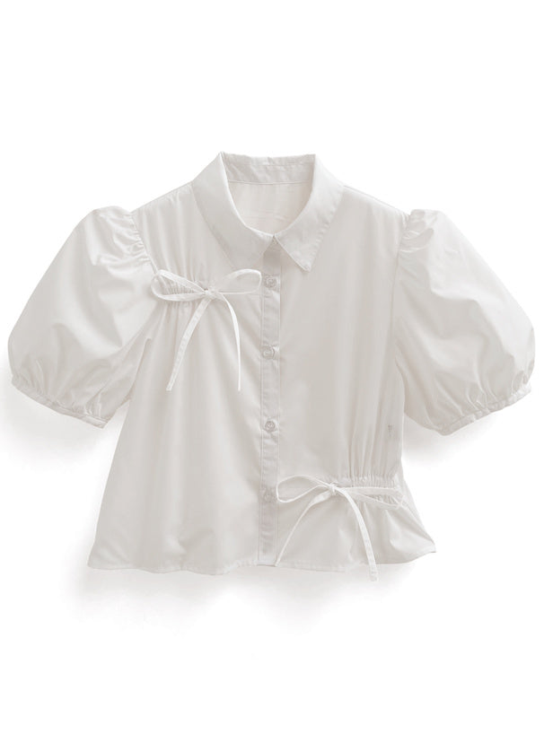 泡泡袖絲帶襯衫