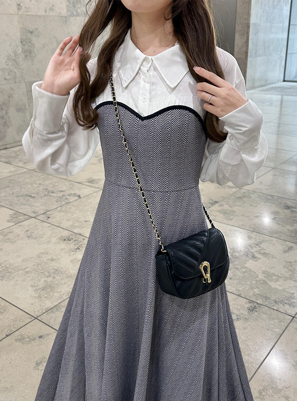 襯衫假兩件連衣裙