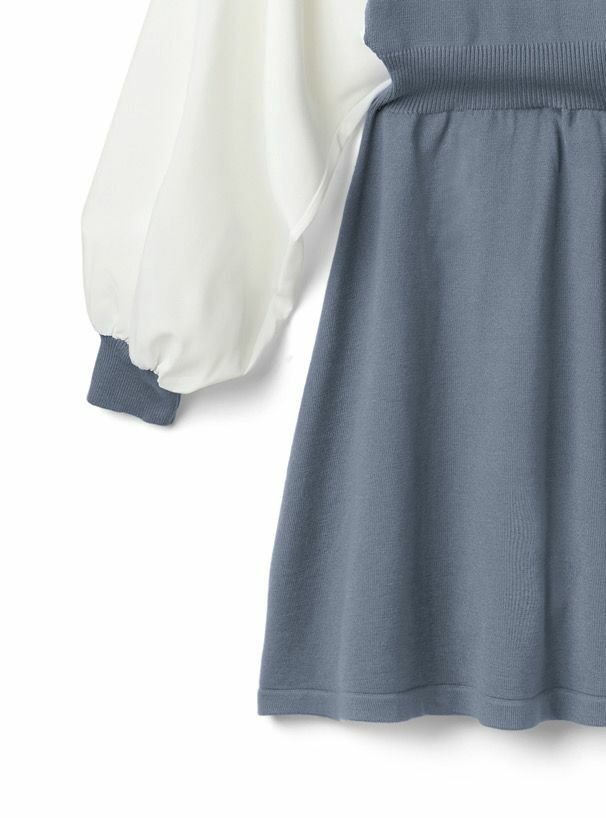 撞色手袖連衣裙