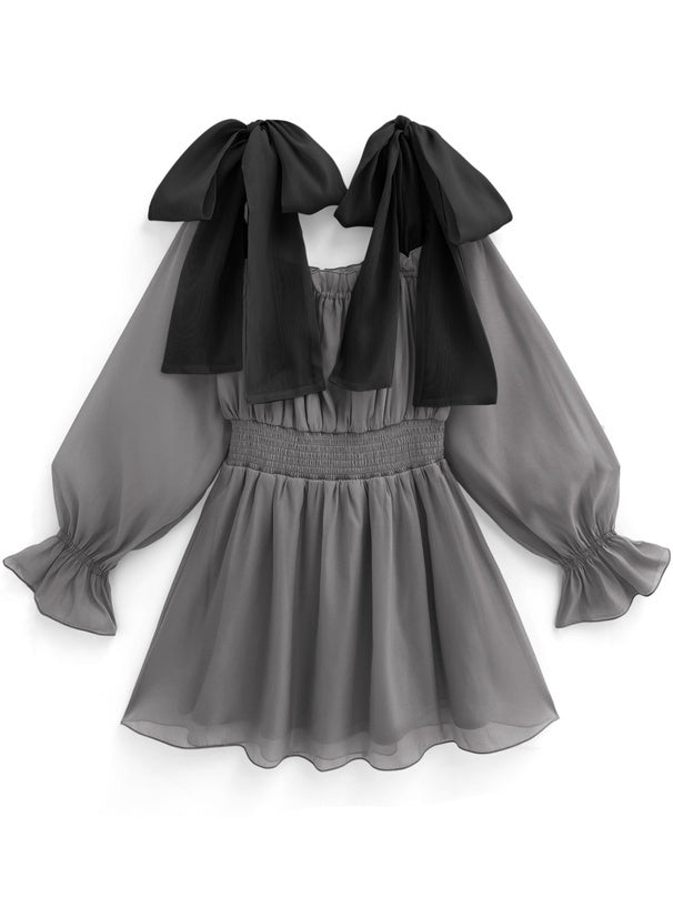 緞帶肩透視連身裙