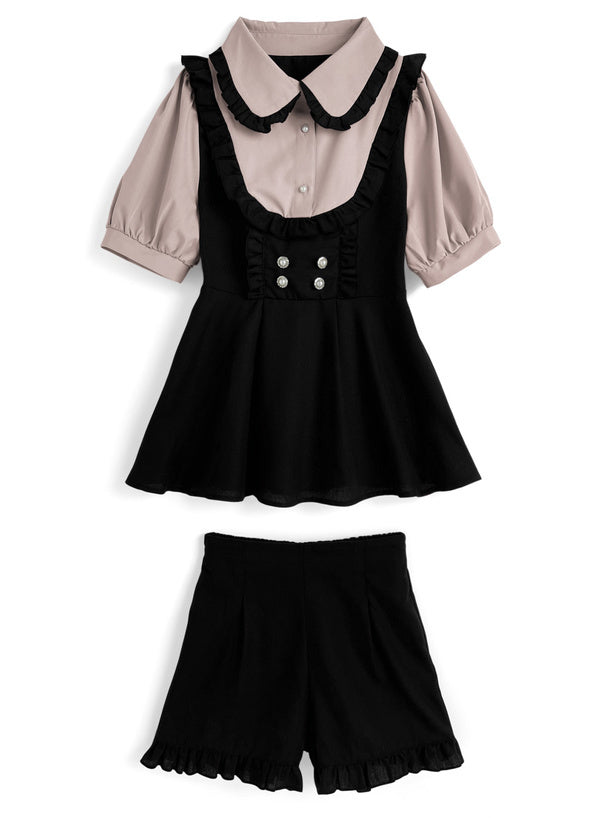 疊層襯衫 x 荷葉邊褲套裝