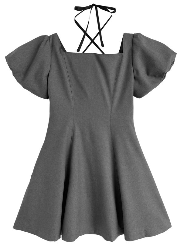 綁帶燈籠袖連身裙