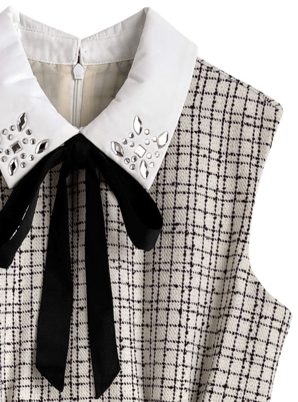 毛呢小格連身裙