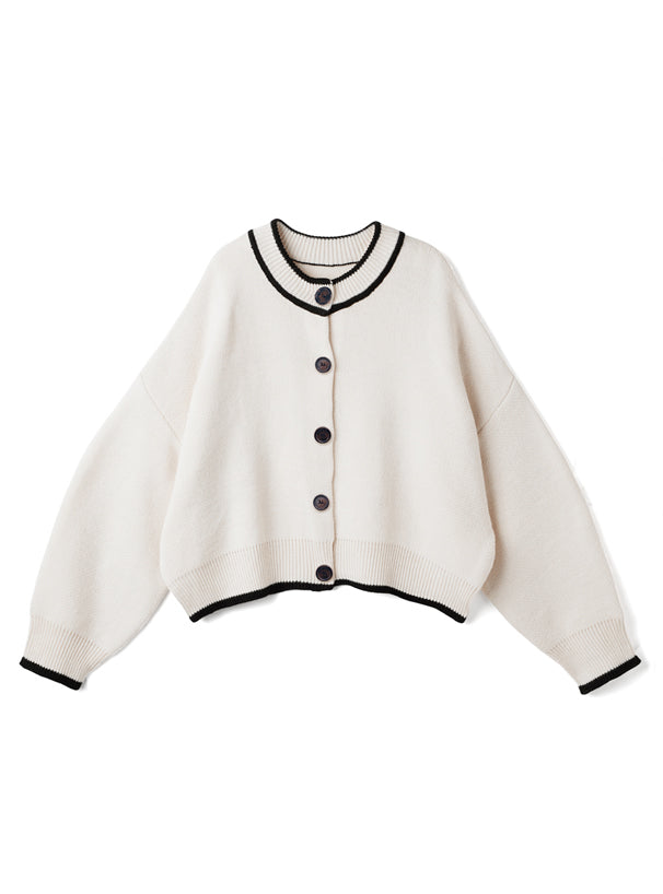 配色明線針織開衫