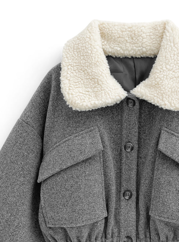 毛毛領大口袋外套