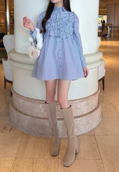 交叉荷葉邊襯衫裙