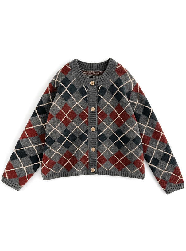 菱形圖案針織開襟衫