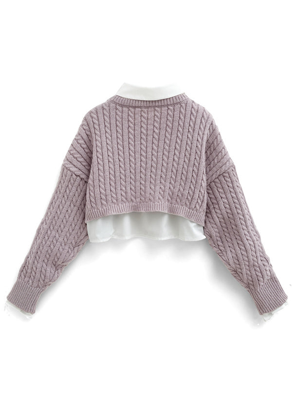 絞花針織短襯衫套裝