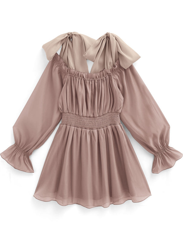 緞帶肩透視連身裙