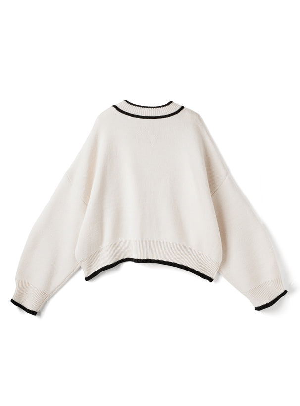 配色明線針織開衫