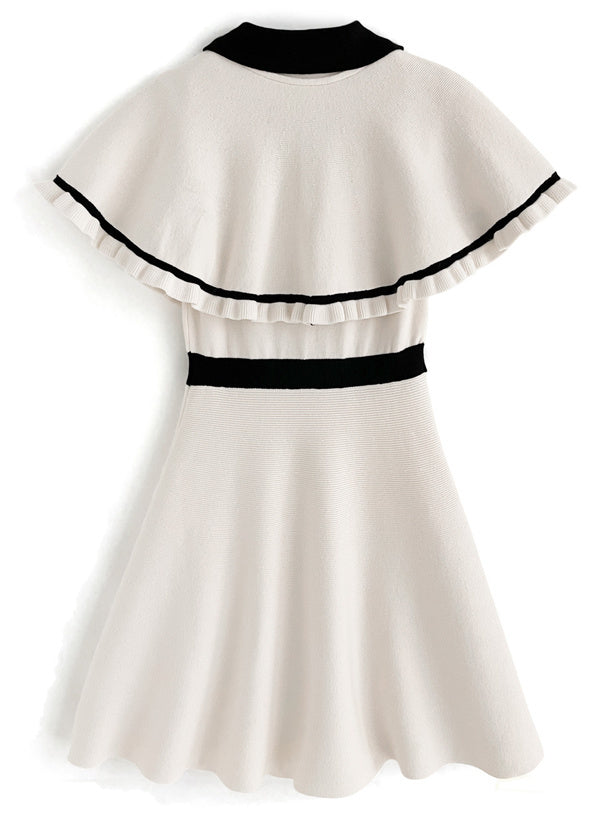 附斗篷喇叭形針織連身裙