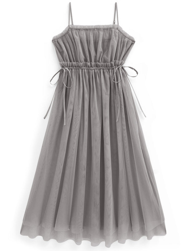 薄紗束腰絲帶連身裙
