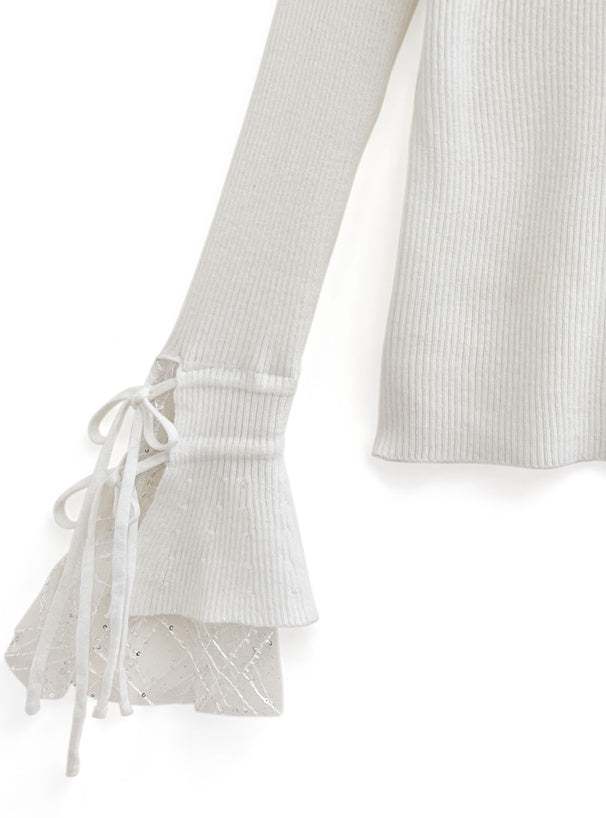 緞帶蕾絲喇叭袖上衣