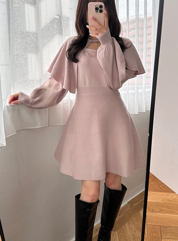 斗篷針織迷你連身裙