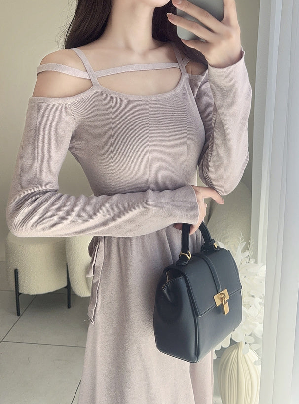 雙綁帶針織連身裙