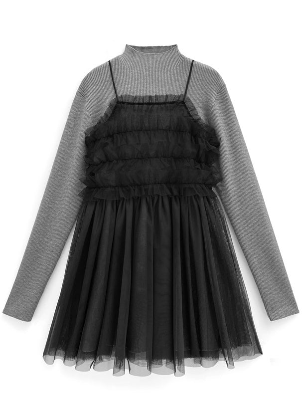 褶邊薄紗 x 針織裙