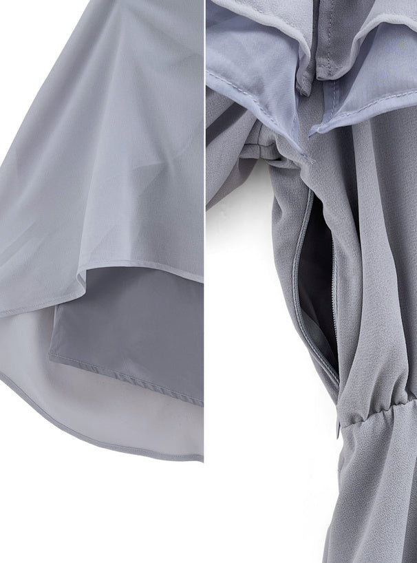 荷葉邊露肩喇叭長裙