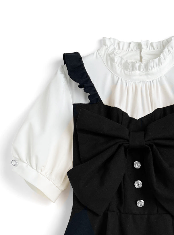 蝴蝶結喇叭裙×短褲套裝