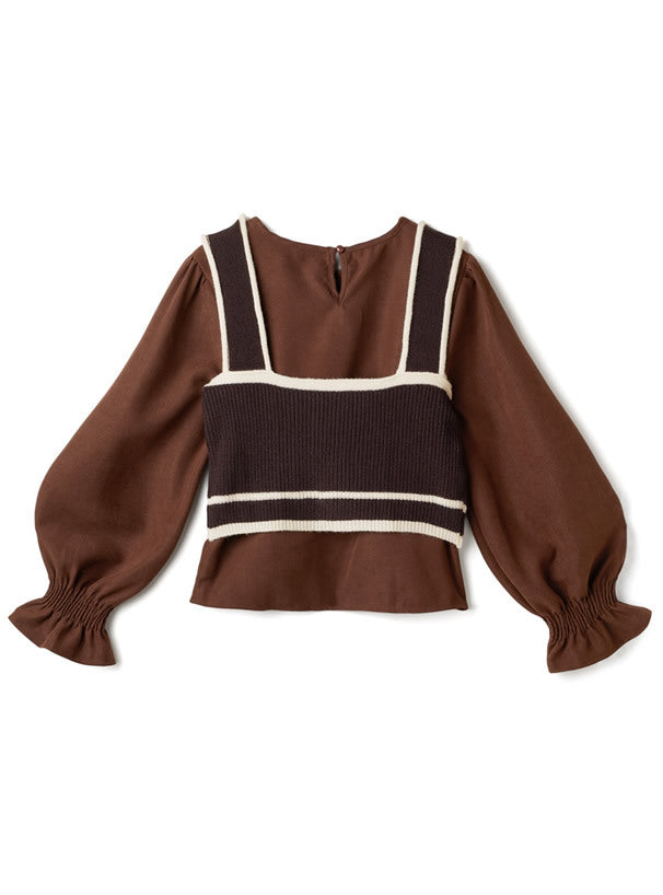 配色針織背心x束袖top