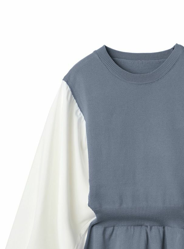 撞色手袖連衣裙