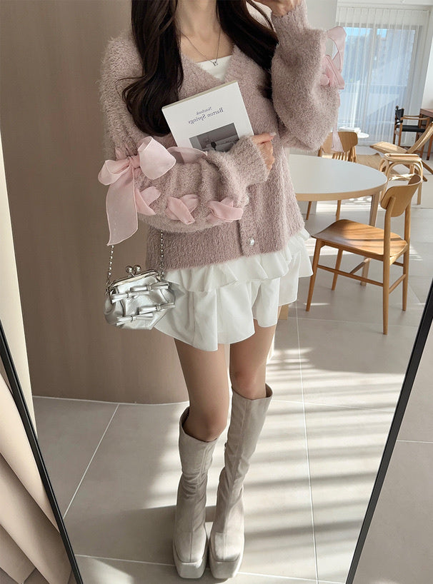 蝴蝶結羽毛開衫