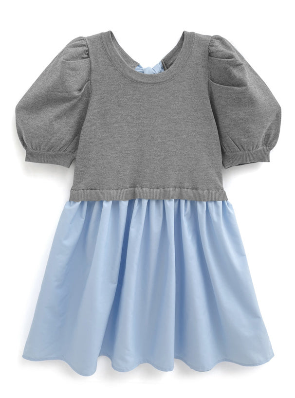 拼色絲帶假兩件連身裙