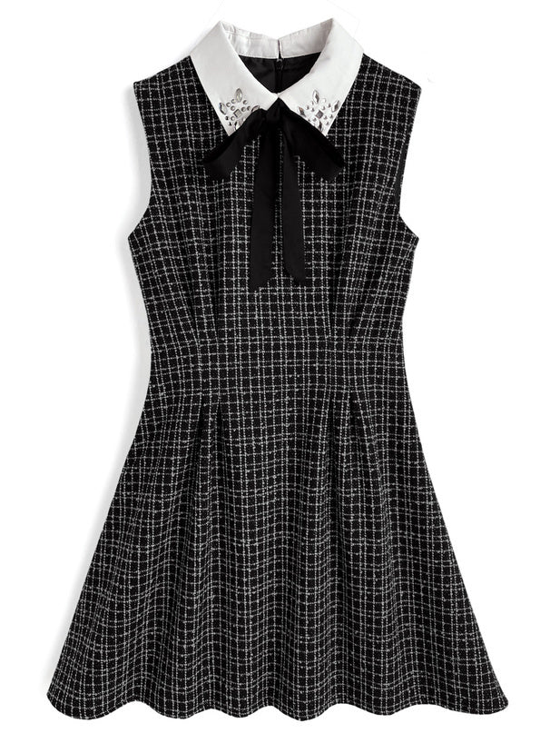 毛呢小格連身裙