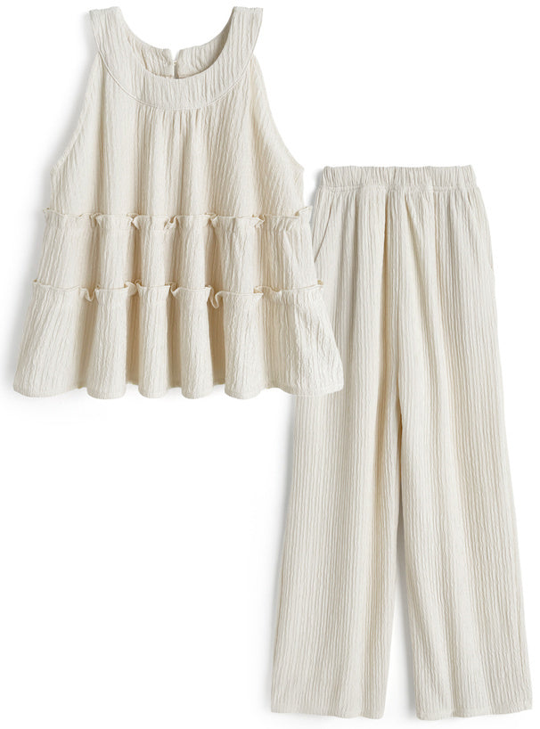 分層上衣+寬褲套裝