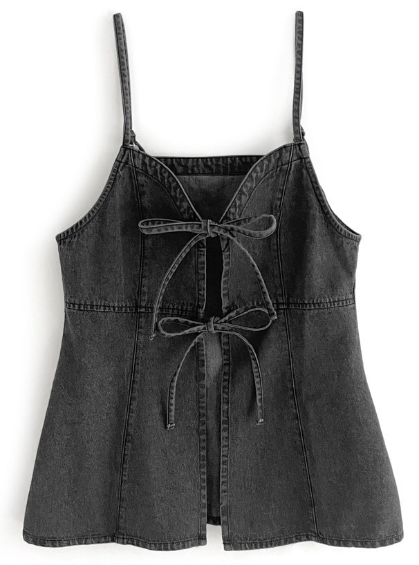 短版牛仔絲帶吊帶連身裙