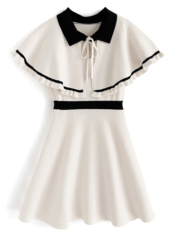 附斗篷喇叭形針織連身裙