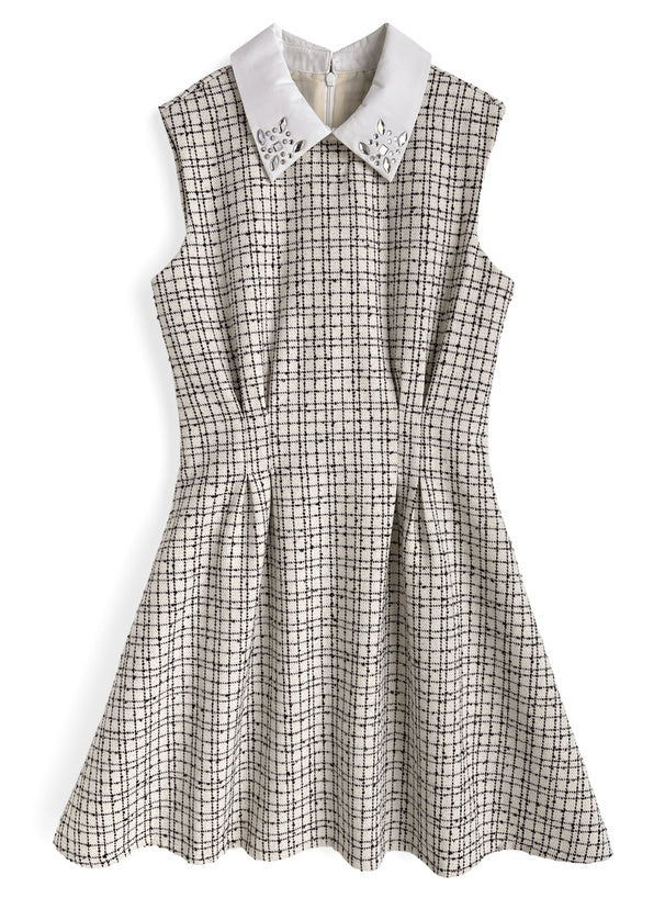 毛呢小格連身裙