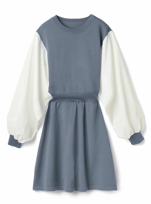 撞色手袖連衣裙