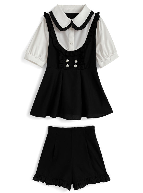 疊層襯衫 x 荷葉邊褲套裝