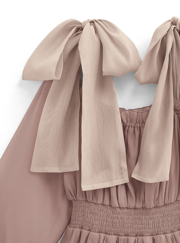 緞帶肩透視連身裙