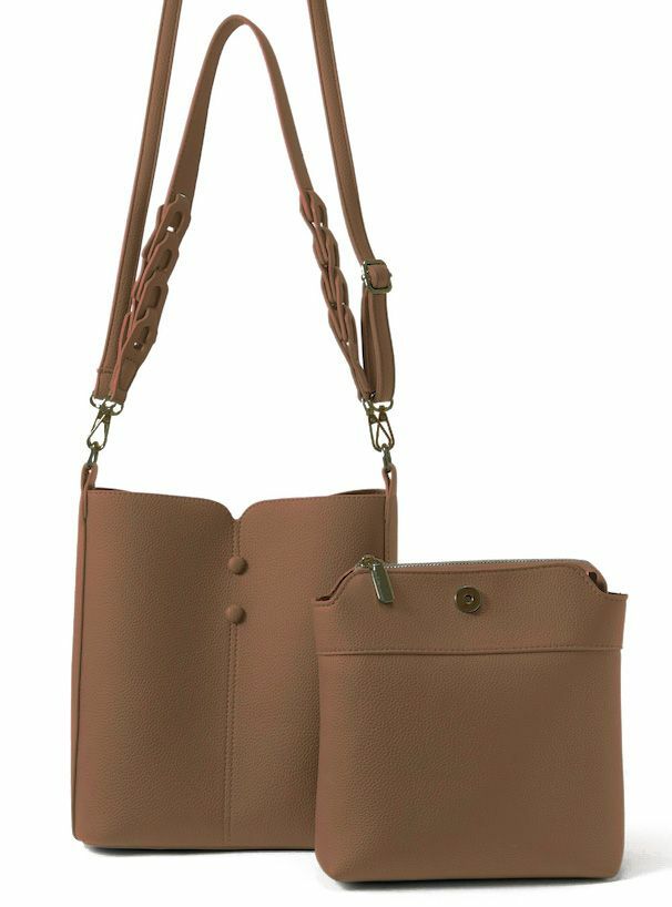 兩用方形皮革單肩包配小袋