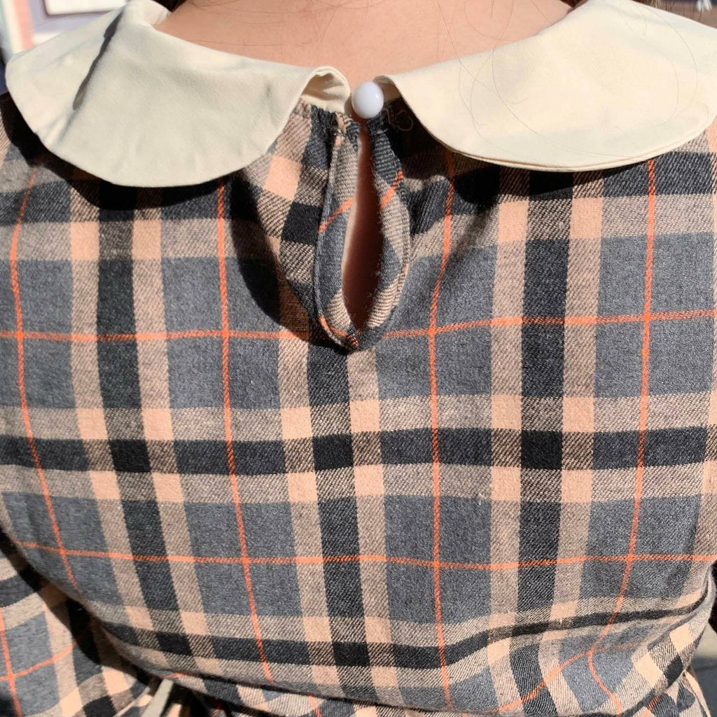 小圓領格仔連身裙