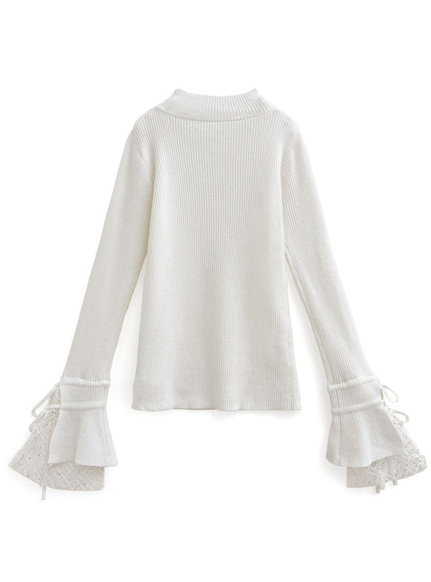 緞帶蕾絲喇叭袖上衣