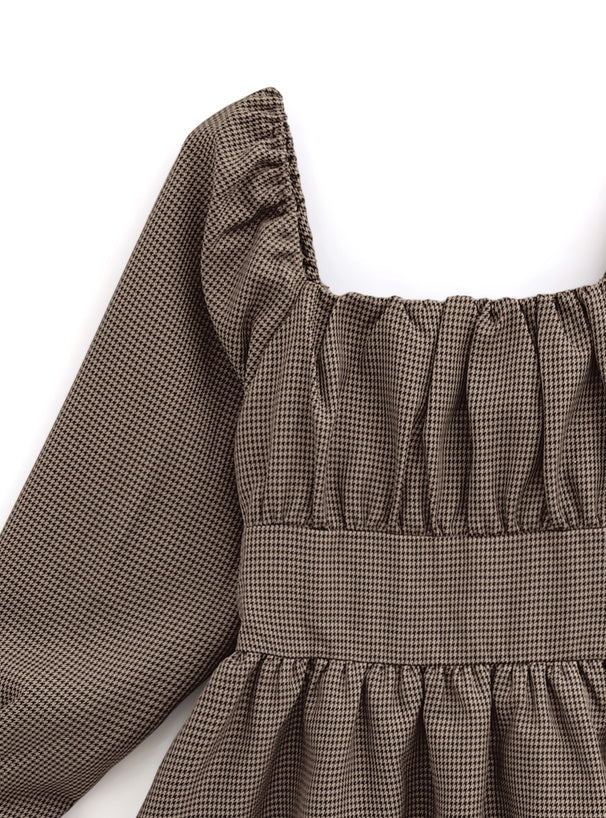 背絲帶千鳥格連身裙