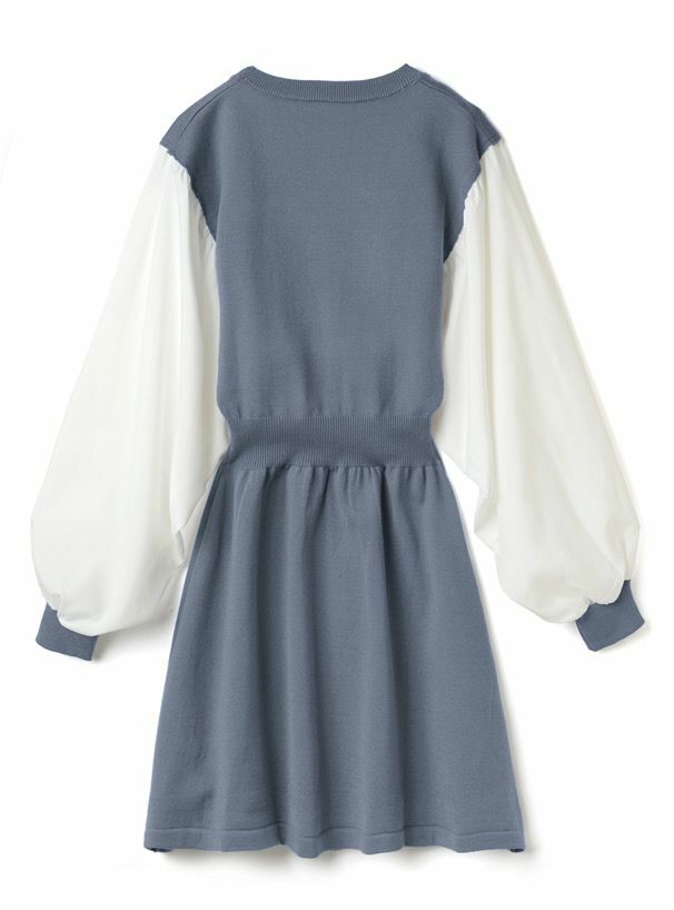 撞色手袖連衣裙
