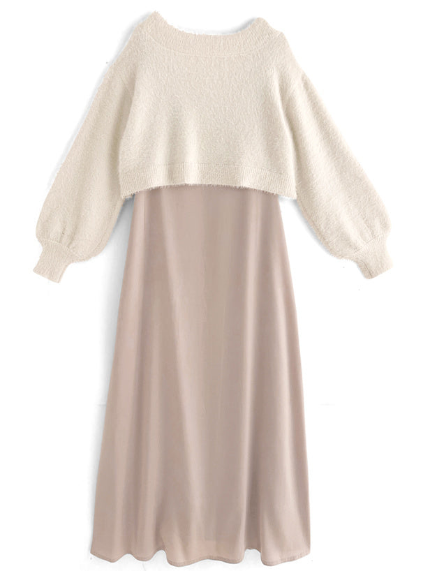 毛茸茸針織上衣 x 吊帶連身裙