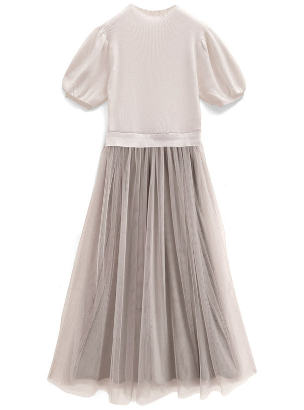 短袖假兩件薄紗裙