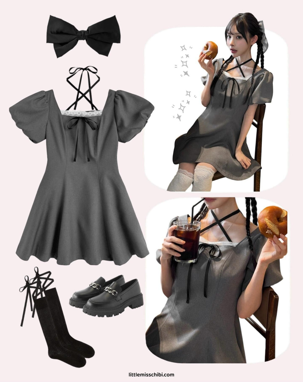 綁帶燈籠袖連身裙